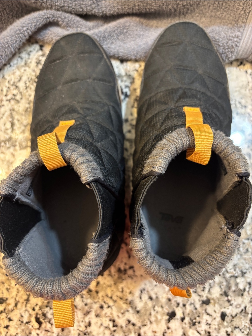 Teva  Black Quilted Slip-On Ankle Boots with Yellow Pull Tabs - Picture 4 of 5